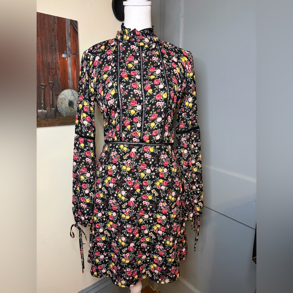 H&M Black Floral Long Sleeve Dress